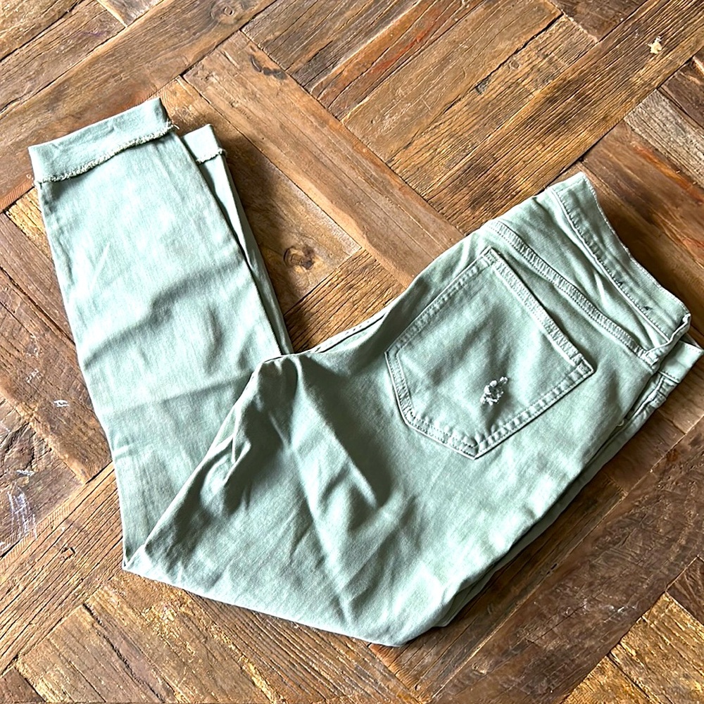 Distressed, ripped knee jeans